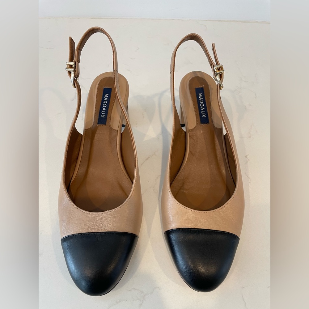 Margaux Women’s The Cluny Slingback Dune and Black Nappa Size 38 (US 8) Wide
